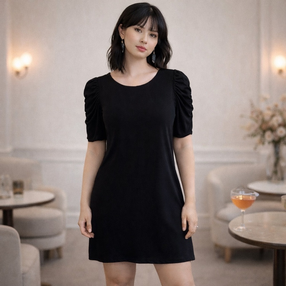 THEORY SILK AVANON RUCHED SLEEVES 90’s LITTLE BLACK DRESS SIZE 4